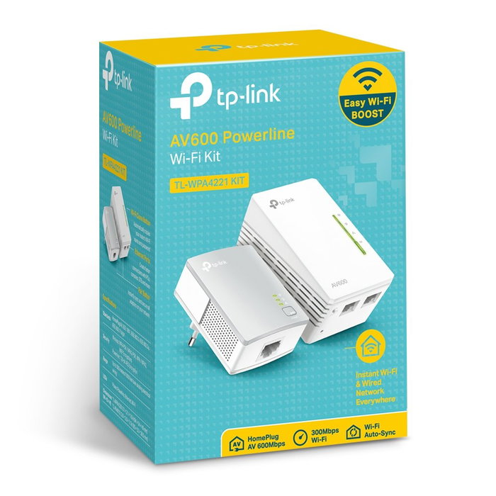TP-Link WPA4221KIT Kit Adaptador PLC WiFi AV600, 600 Mbps, Extensor con 2 Puertos Ethernet, Alcance 300m, para Red Eléctrica, Plug & Play, Pack de 2